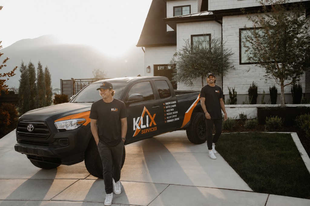 Klix crew and truck at golden hour in Thunder Bay