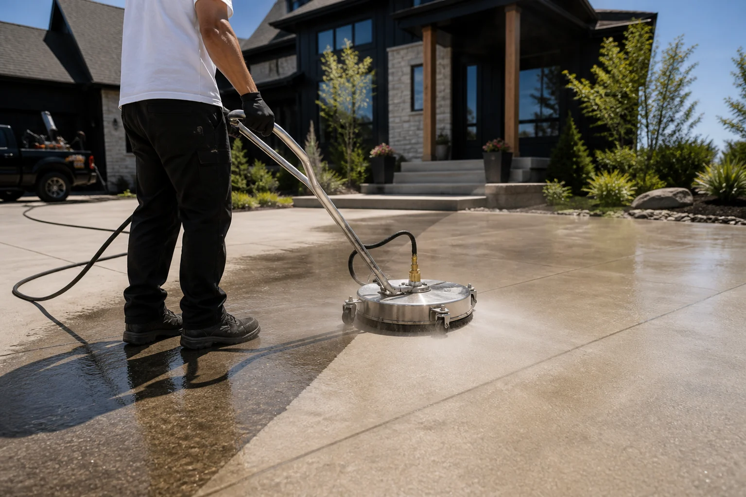 Klix surface cleaner restoring a residential driveway in Thunder Bay